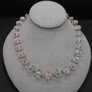 Clear Crystal Rondelle Beaded Necklace, 21" Length, Wire Wrapped
